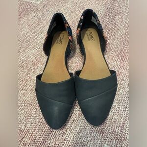 TOMS D'Orsay Flats Black Woven tapestry Accent Shoes Comfort Ortholite 8.5